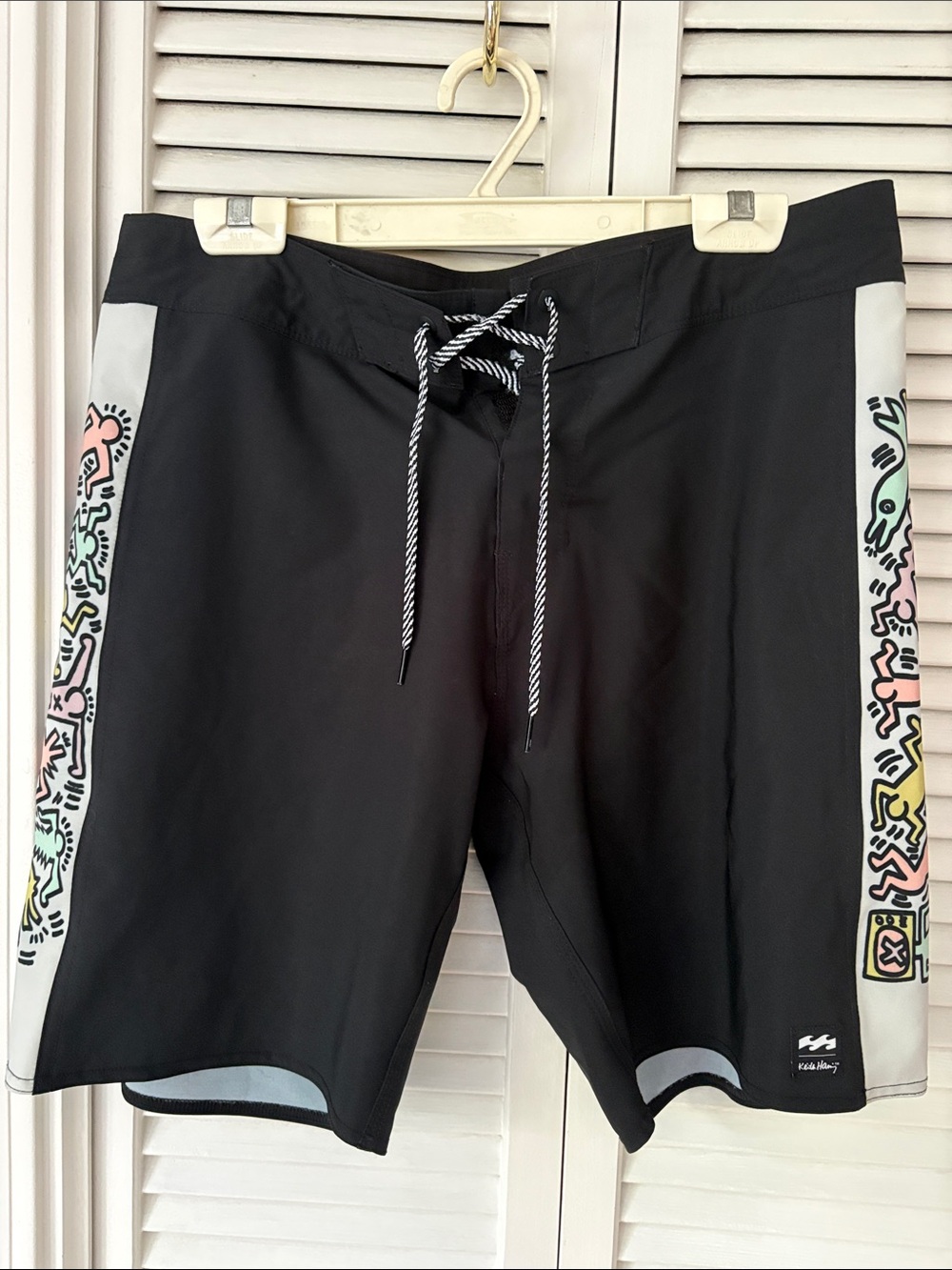 Billabong Men’s Black Boardshorts with Keith Haring Graphic Side Panels